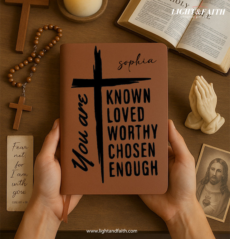 Personalized Christian Journal with Cross and Identity Message, Custom Name Prayer & Faith Notebook, Religious Gift, First Communion Gifts, Birthday. NBLAF50